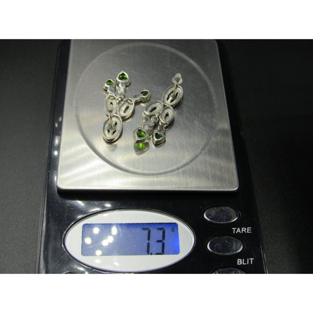 Sterling Silver Marcasite And Triple Heart Glass Gem Earrings Vintage Wedding - Picture 6 of 6